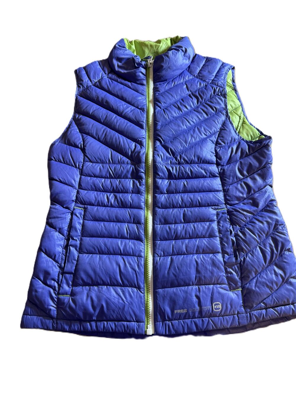 Free Country Girls L 14/16 Blue Down Puffer Vest Lime Green Packable